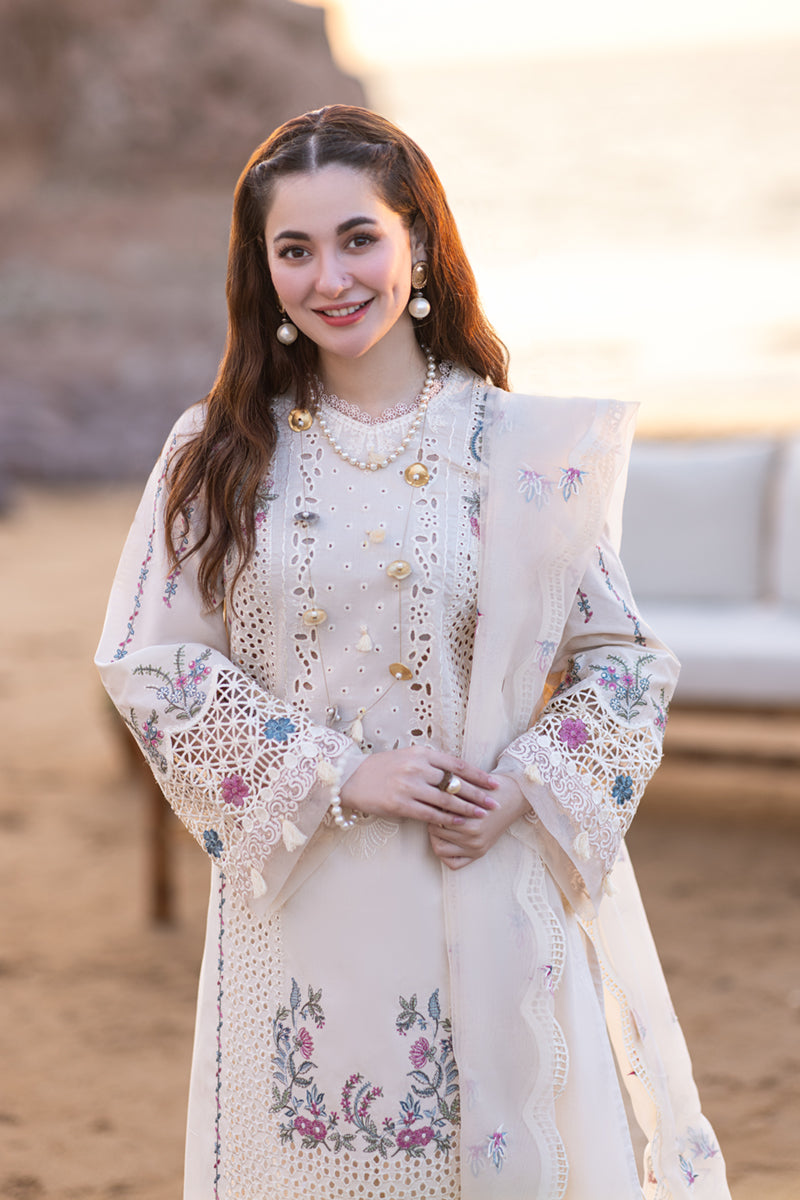 Qalamkar-3PC CHIKANKARI LAWN EMBROIDERED DUPATTA & TROUSER - 455