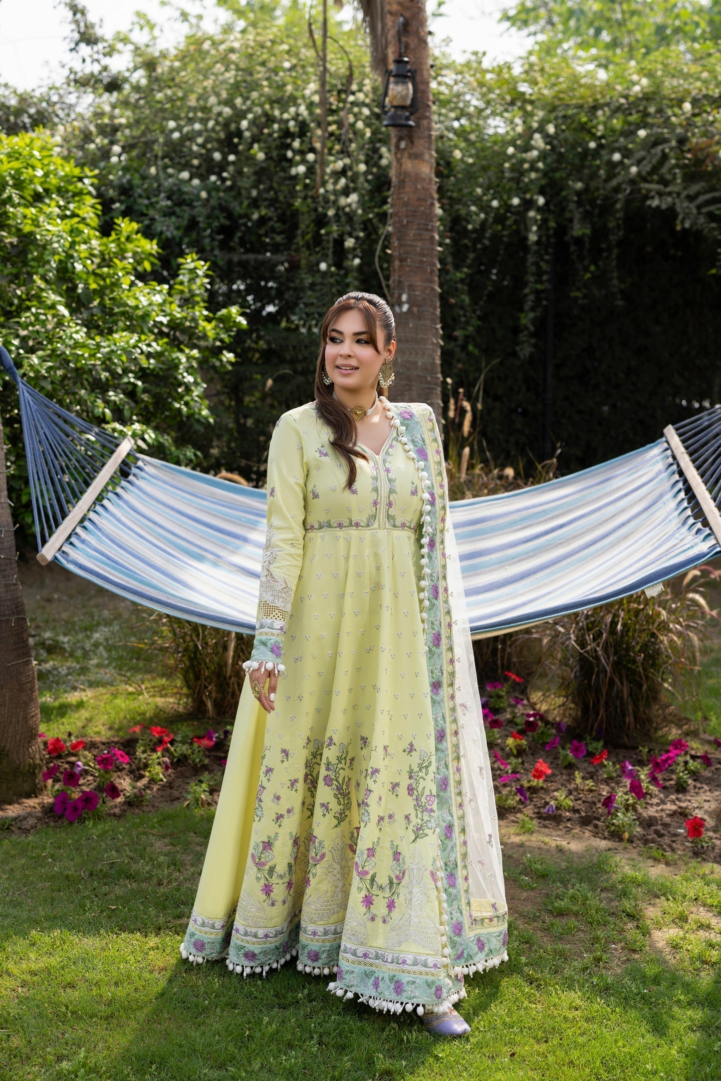 Aneelas - 3 Piece Unstitched Embroidered Lawn Frock Net Emb Duppata - A2620
