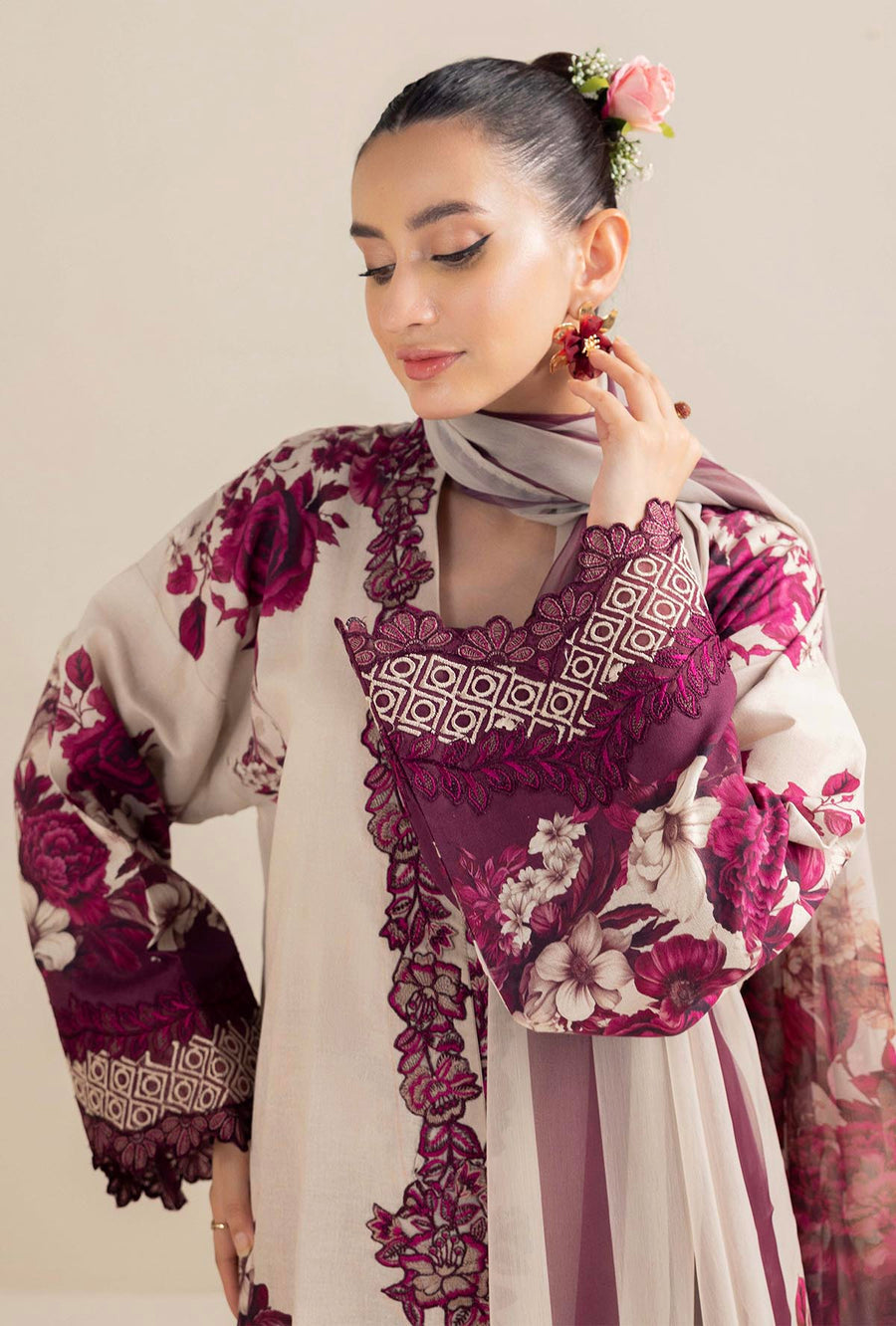 ADAN LIBAS - 3PC LAWN PRINTED SHIRT WITH CHIFON PRINTED DUPATTA AND TROUSER - A301