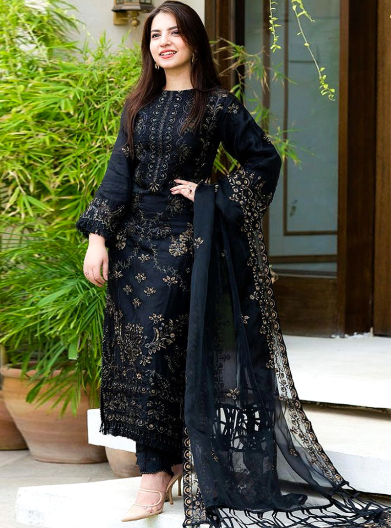 3 Piece Embroidered Lawn Shirt with Embroidered Organza Duppata A1020