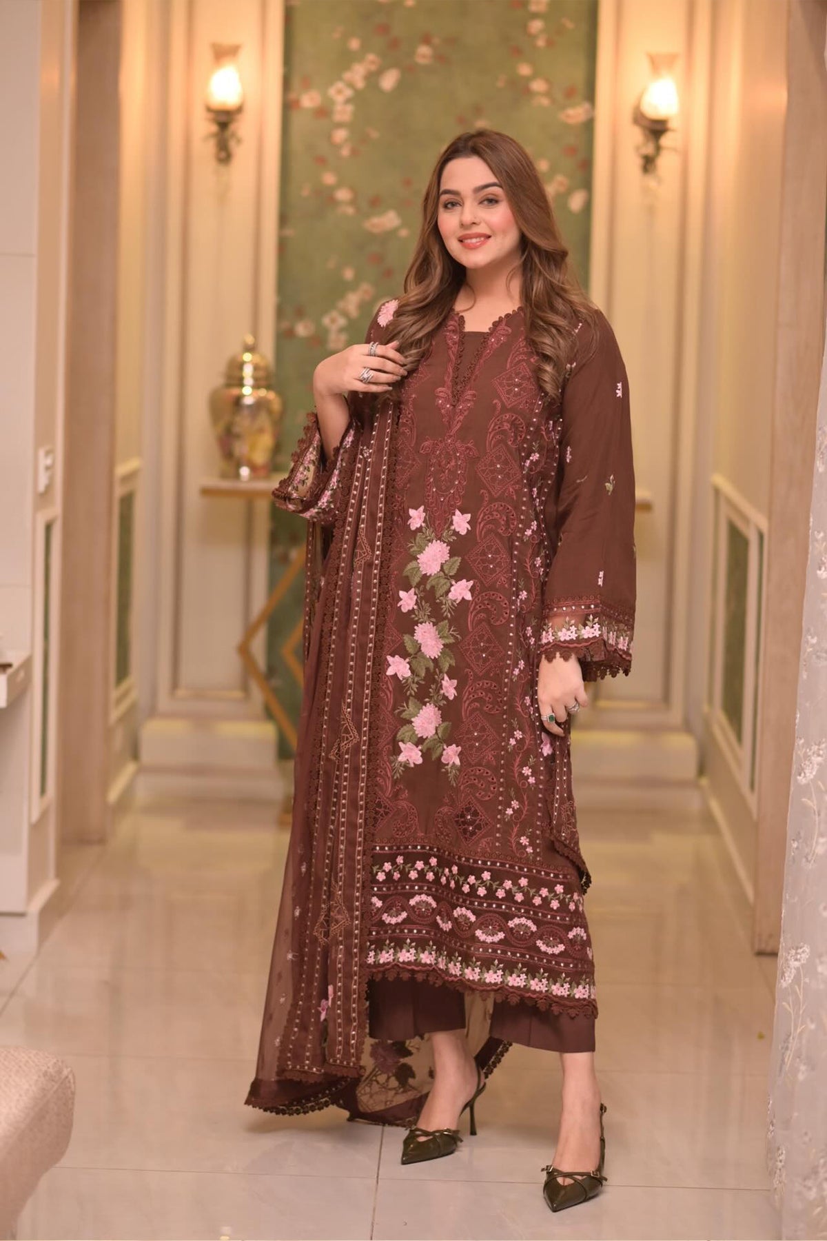 Aneela's 3PC - Lawn Unstitched Embroidered Collection With Chiffon Dupatta - 704