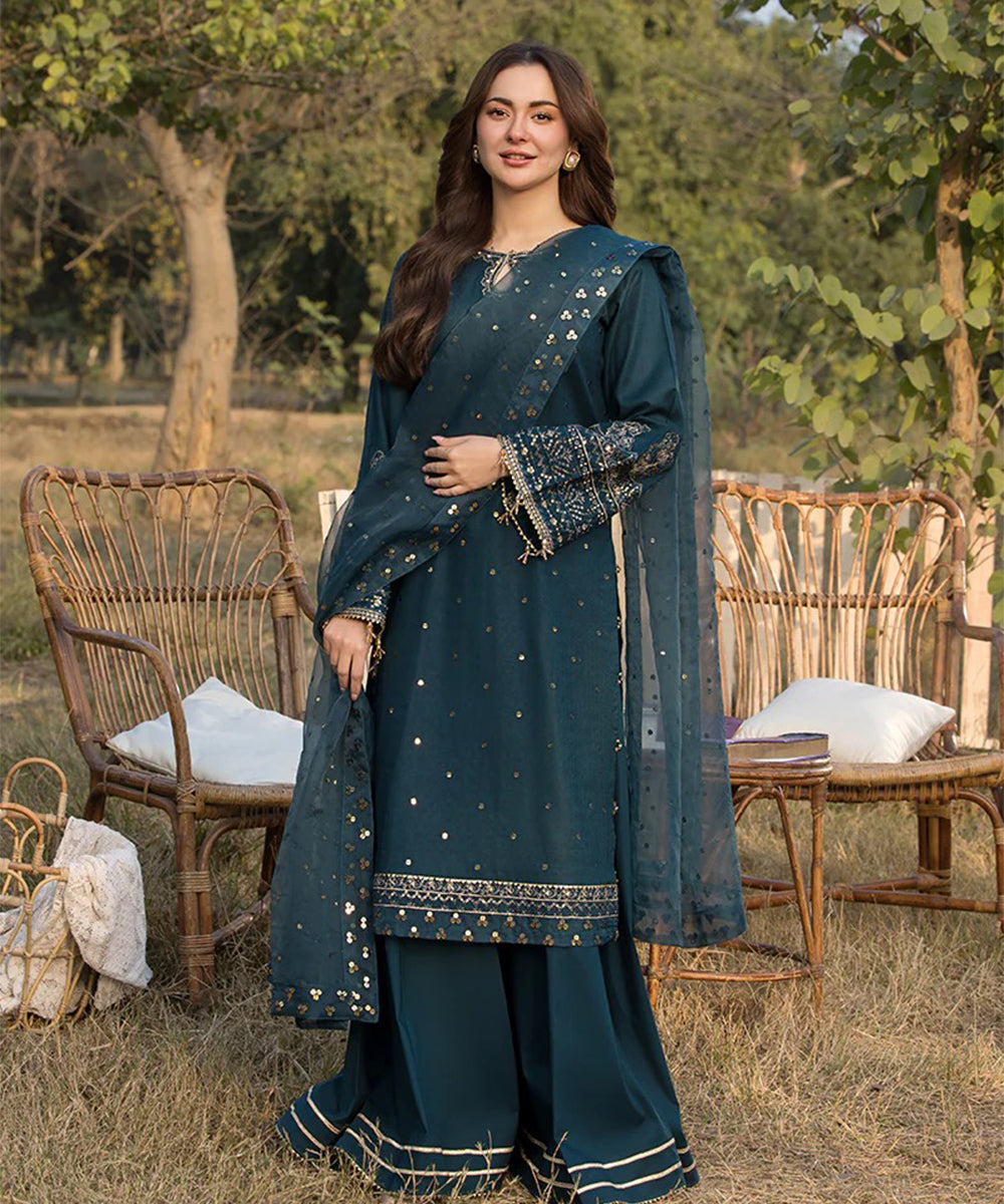 Lawn-3PC Embroidered Shirt with Organza Sequence Embroidered Dupatta A1350