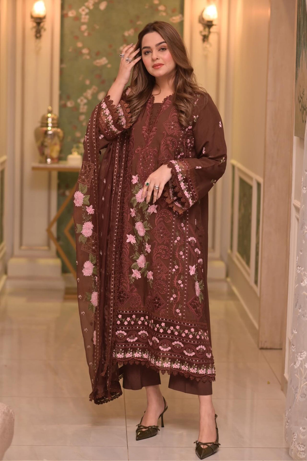 Aneela's 3PC - Lawn Unstitched Embroidered Collection With Chiffon Dupatta - 704