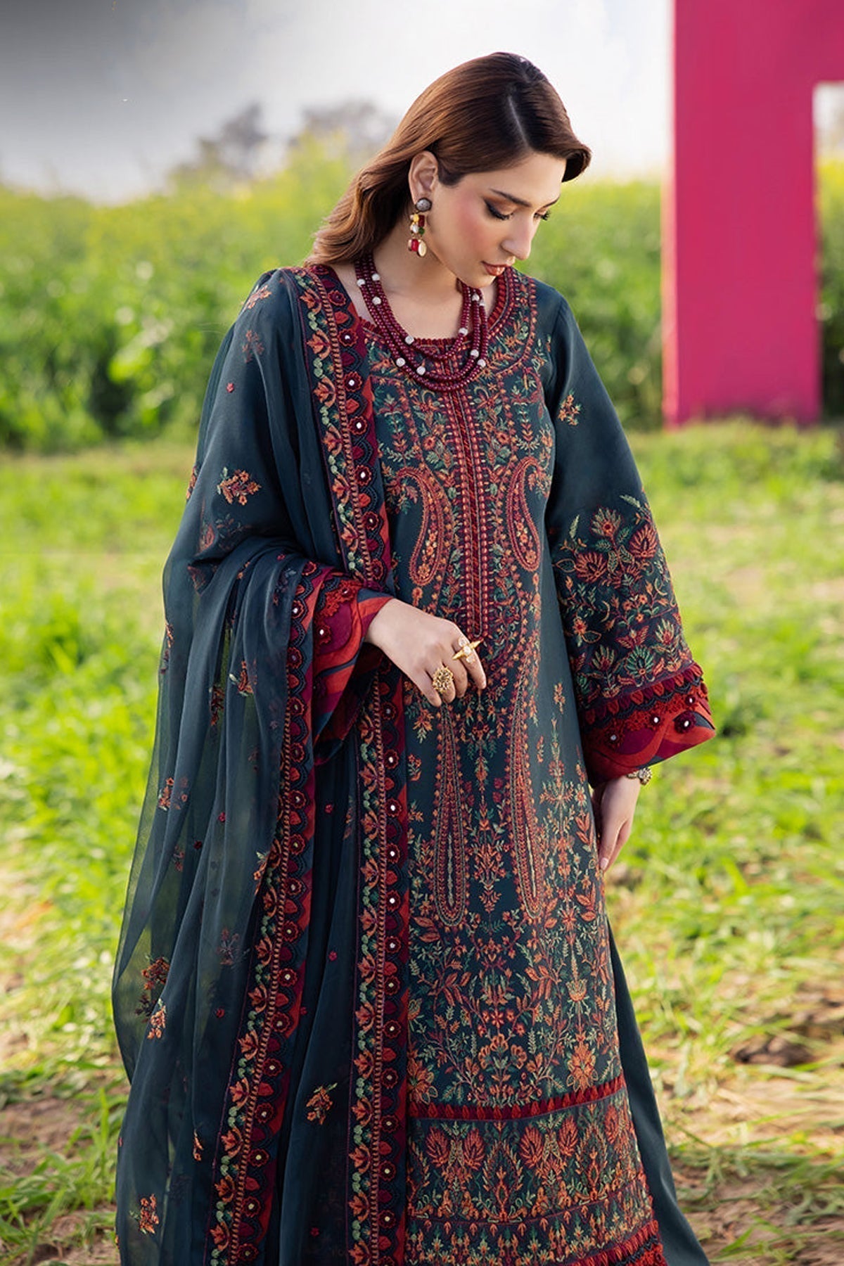 3PC - LAWN EMBROIDERED SHIRT WITH CHAFOON EMBROIDERED DUPATA AND TROUSER - 677