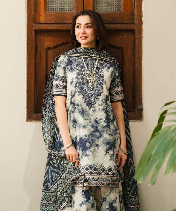 3PC - Printed Lawn Shirt With Voile Printed Dupatta - 1542