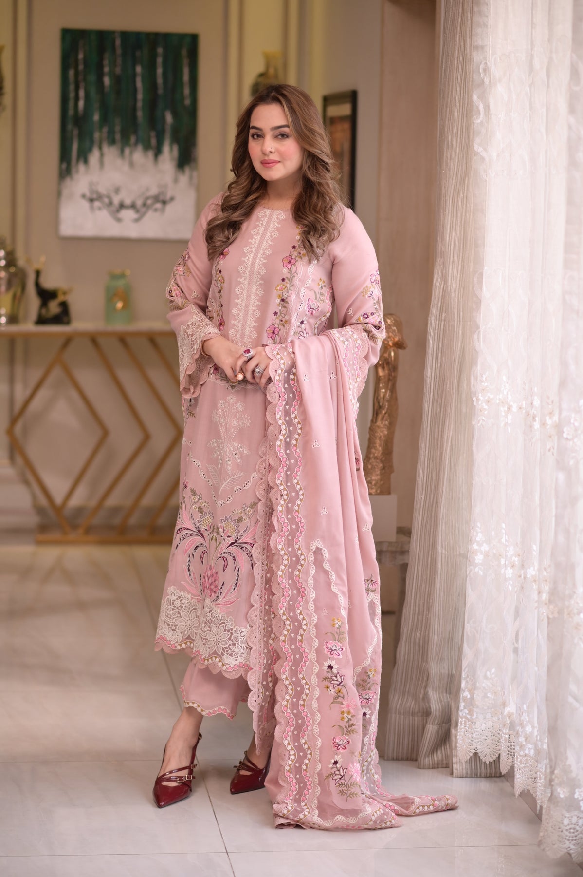 3PC - Lawn Unstitched Embroidered Aneela's Collection With Chafoon Dupata - 701
