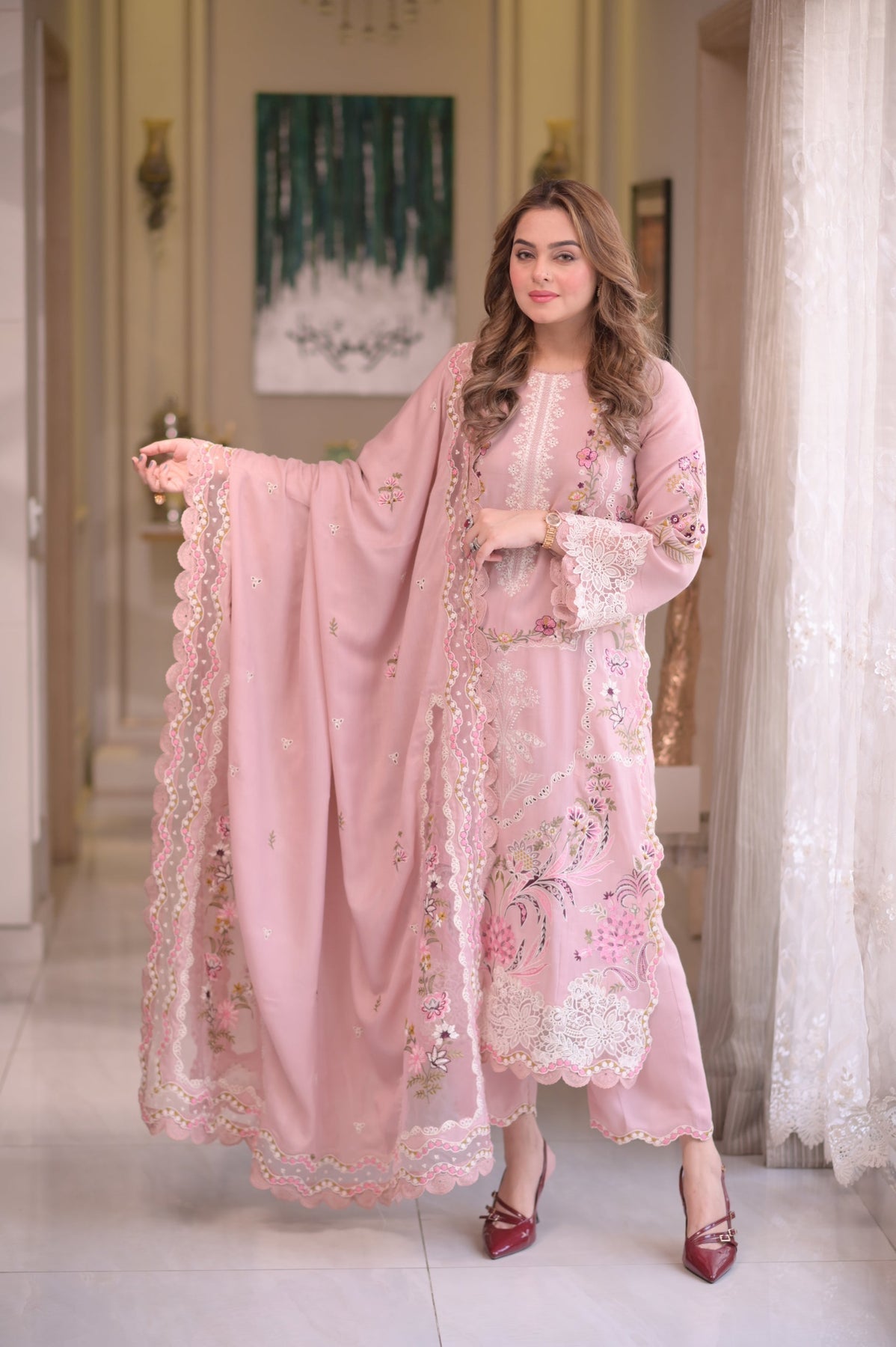 3PC - Lawn Unstitched Embroidered Aneela's Collection With Chafoon Dupata - 701