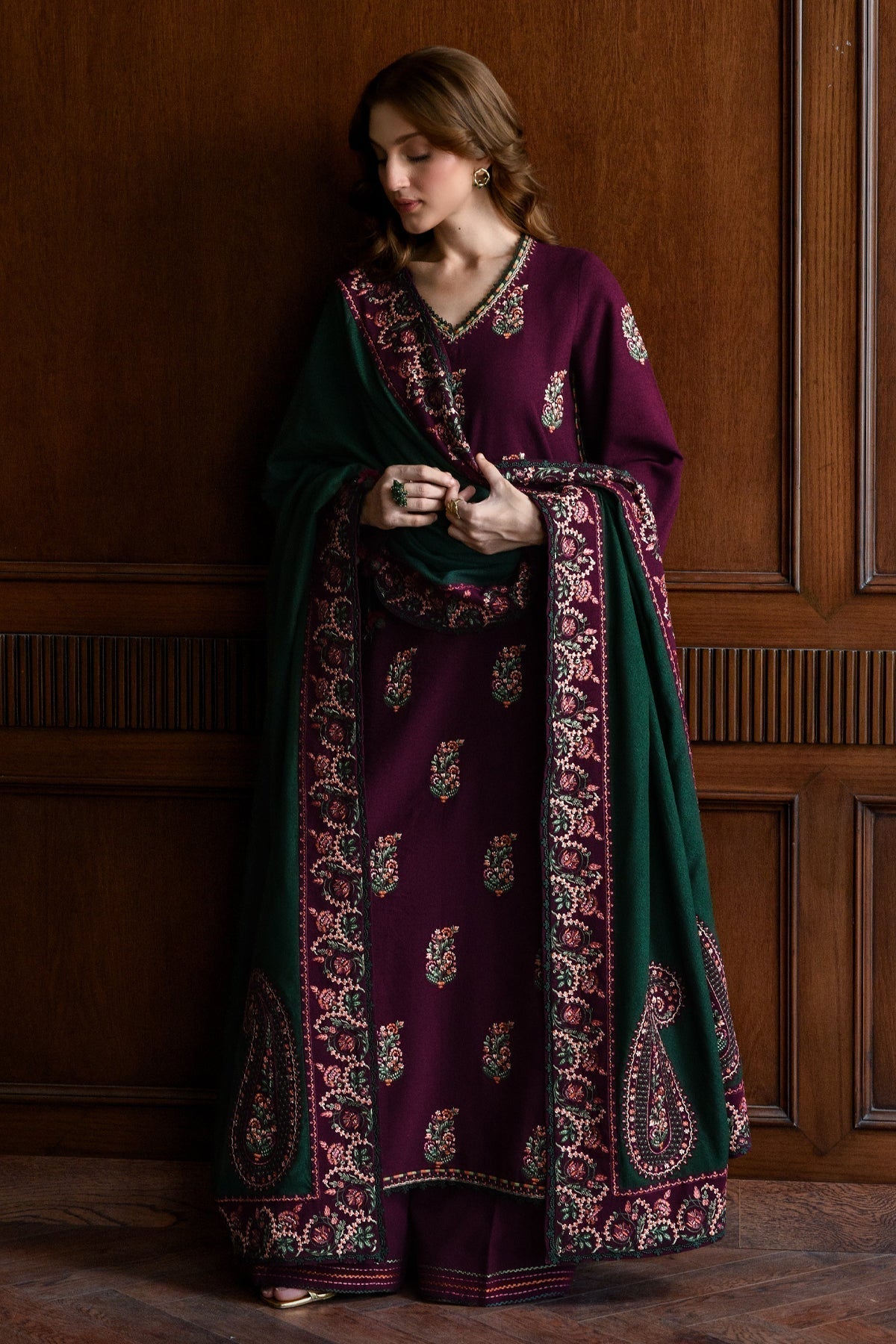 3PC - LAWN EMBROIDERED SHIRT WITH LAWN EMBROIDERED SHAWL AND TROUSER - 678L
