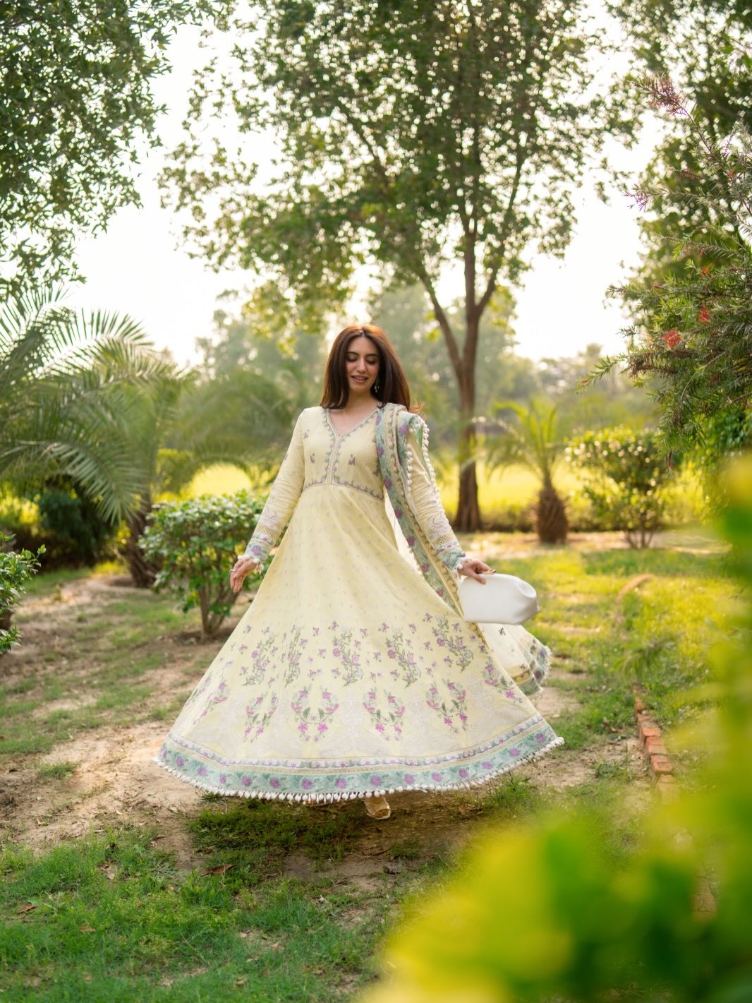 Aneelas - 3 Piece Unstitched Embroidered Lawn Frock Net Emb Duppata - A2620