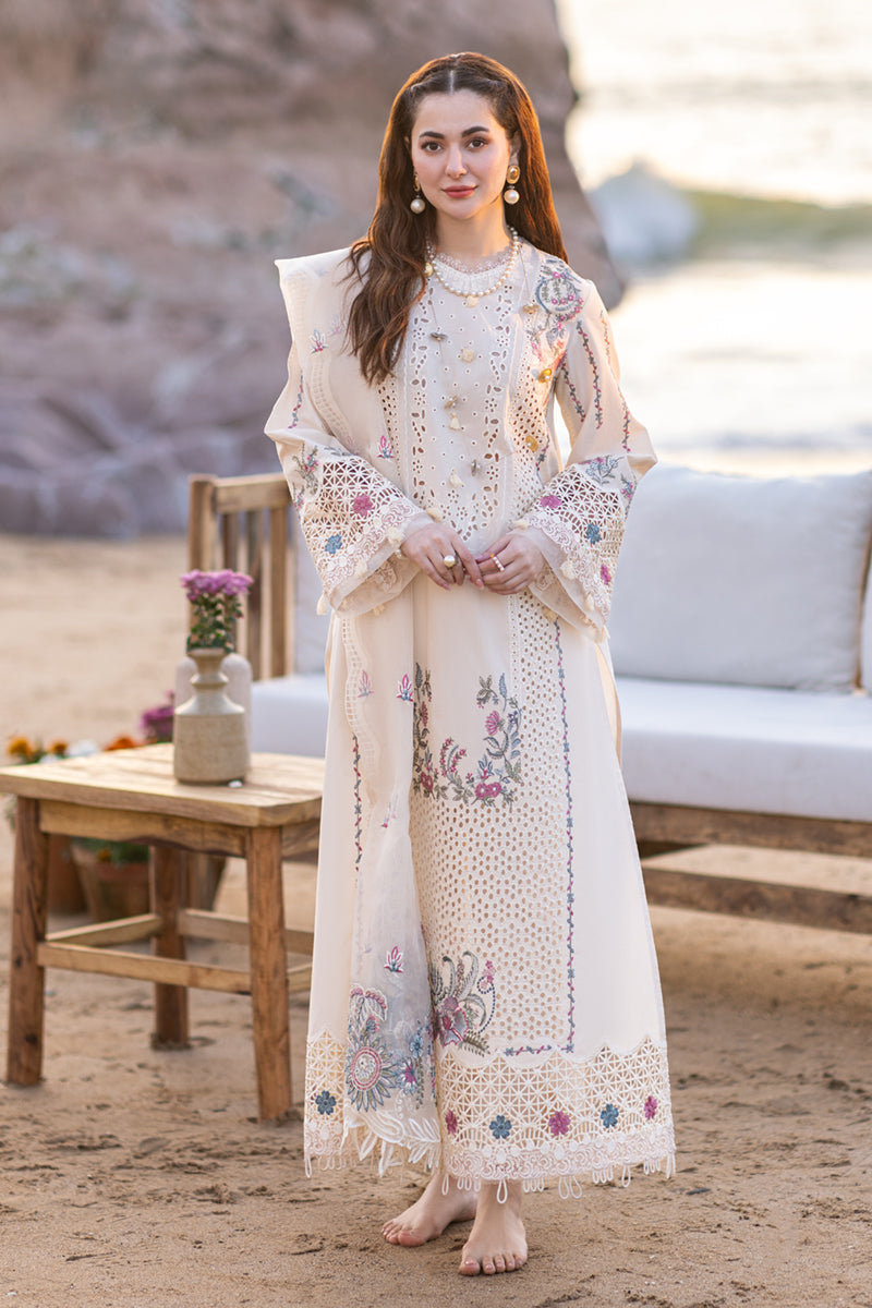 Qalamkar-3PC CHIKANKARI LAWN EMBROIDERED DUPATTA & TROUSER - 455