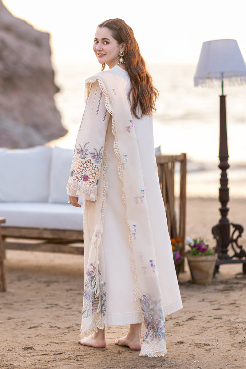 Qalamkar-3PC CHIKANKARI LAWN EMBROIDERED DUPATTA & TROUSER - 455