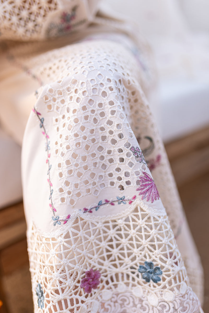 Qalamkar-3PC CHIKANKARI LAWN EMBROIDERED DUPATTA & TROUSER - 455