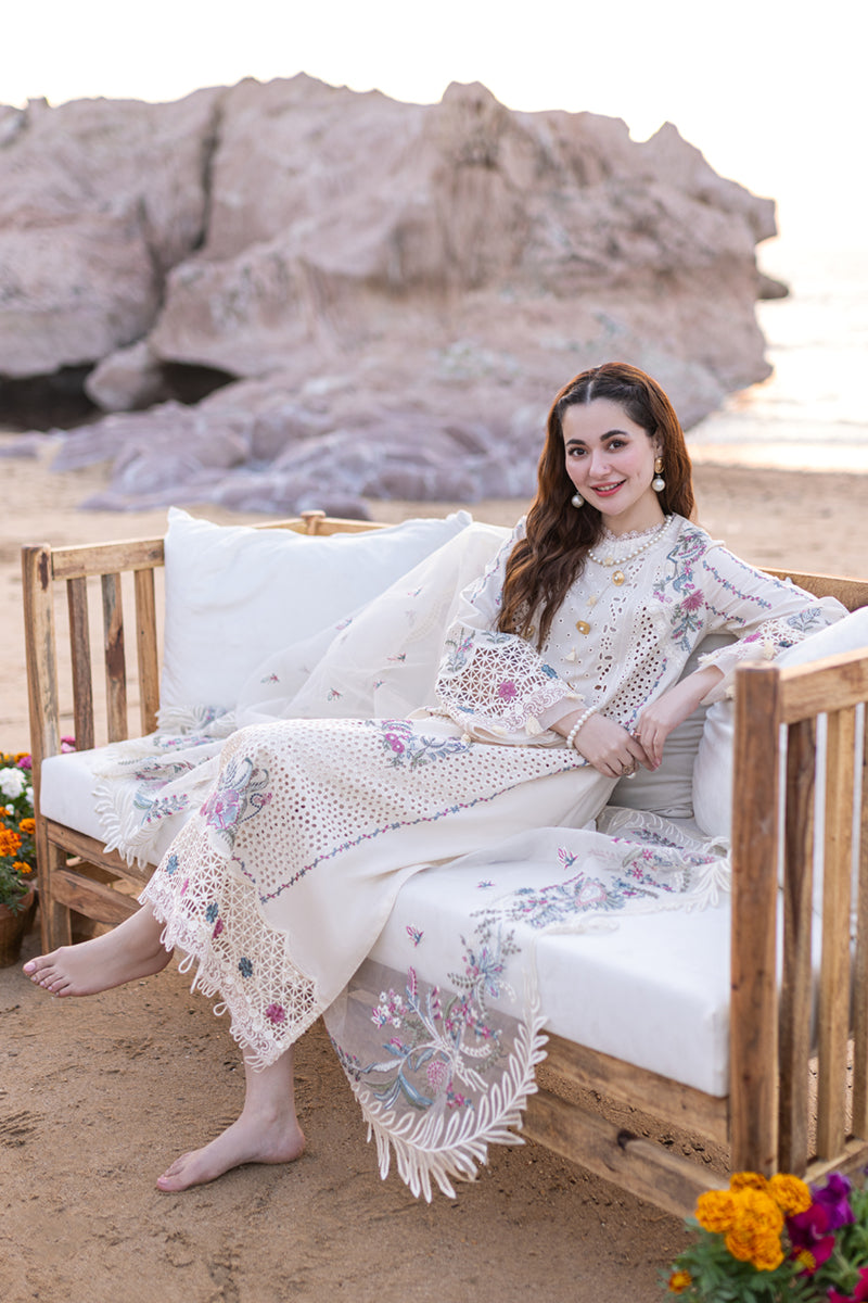 Qalamkar-3PC CHIKANKARI LAWN EMBROIDERED DUPATTA & TROUSER - 455