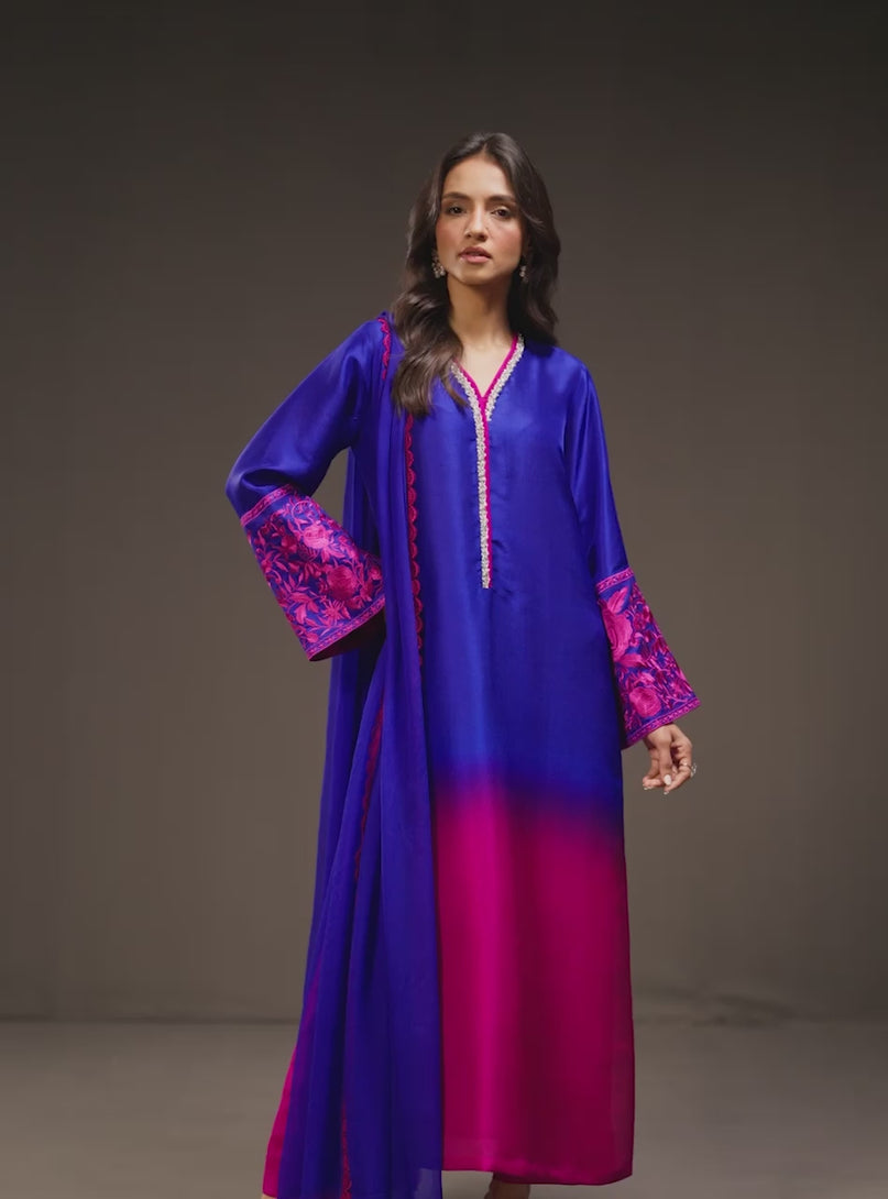 3 Piece Unstitched Embroidered and Printed SIlk Suit 230
