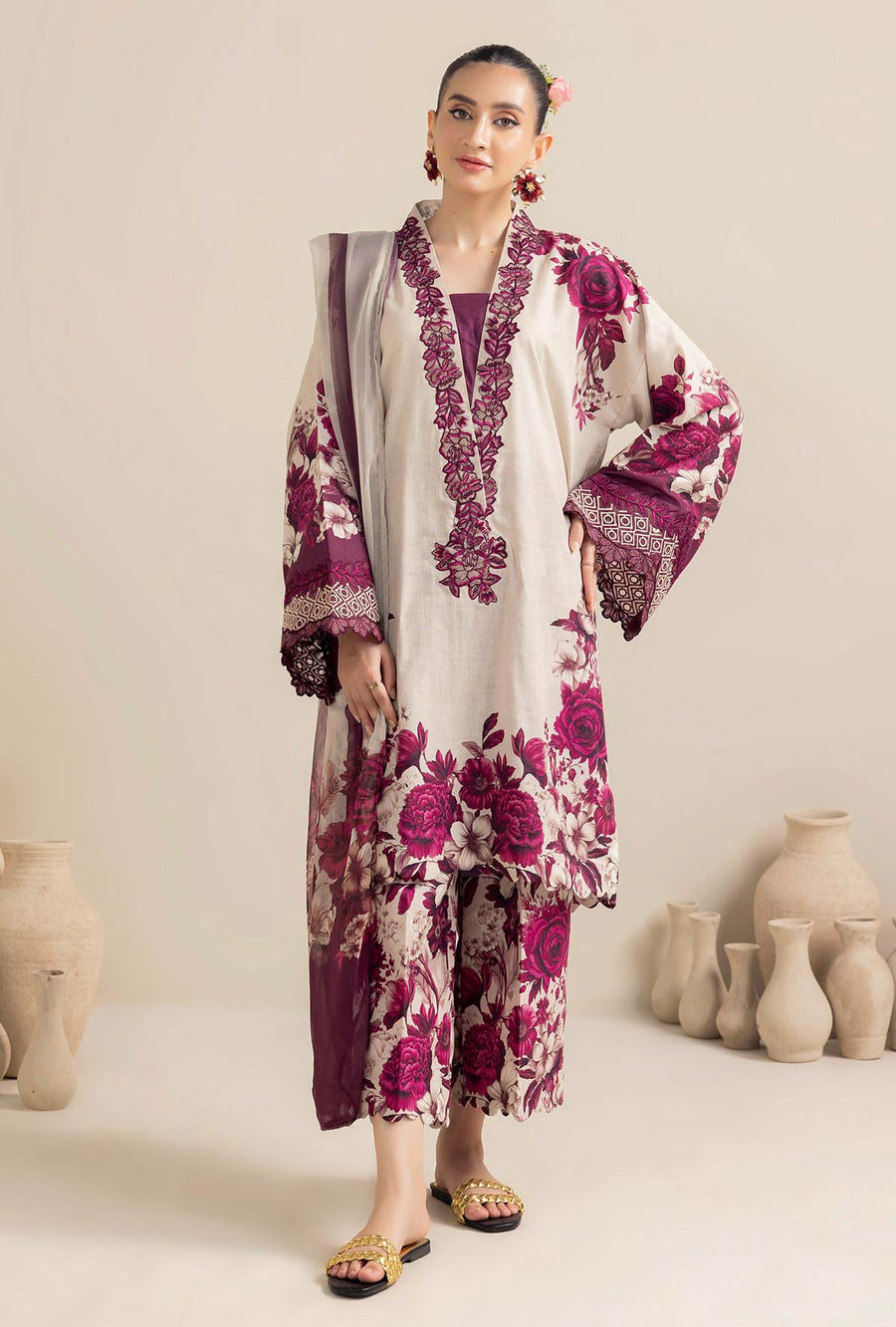 ADAN LIBAS - 3PC LAWN PRINTED SHIRT WITH CHIFON PRINTED DUPATTA AND TROUSER - A301