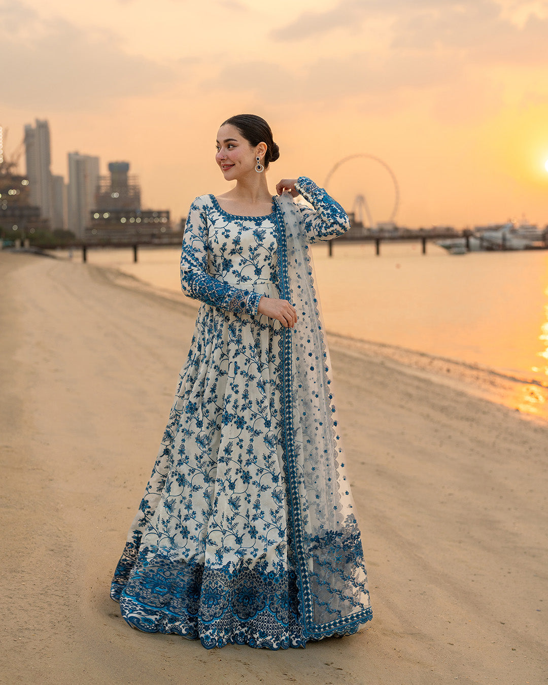 FAIZA SAQLAIN - 3PC LAWN EMBROIDERED SHIRT WITH EMBROIDERED KHADDI NET DUPATTA AND TROUSER - 718