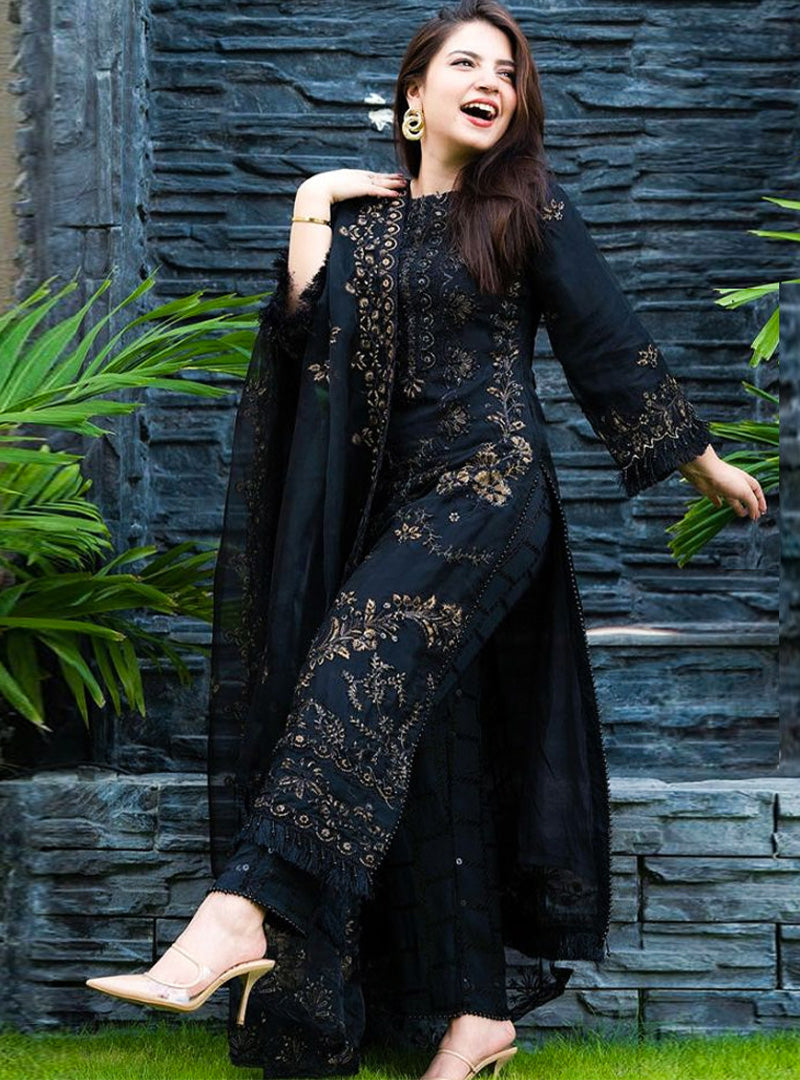 3 Piece Embroidered Lawn Shirt with Embroidered Organza Duppata A1020