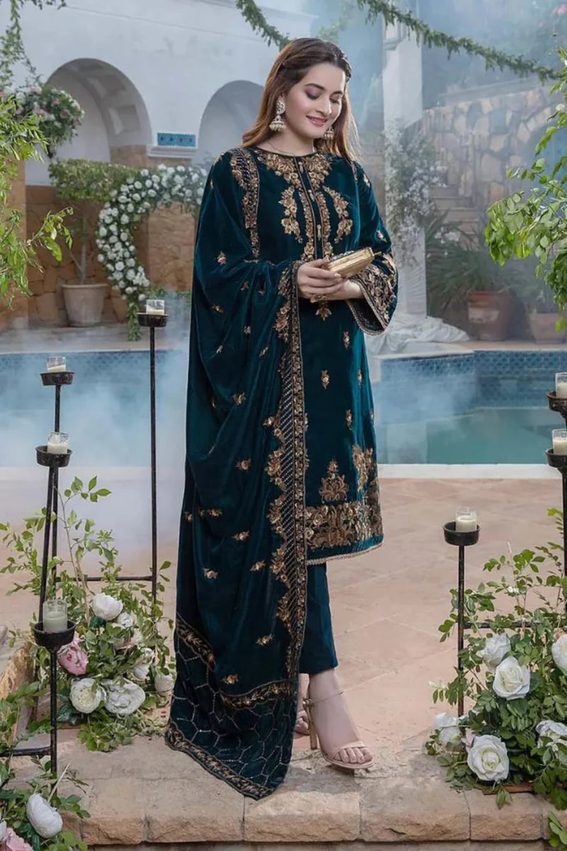 VELVET 3PC EMBROIDERED WITH VELVET EMBROIDERED DUPATTA 265