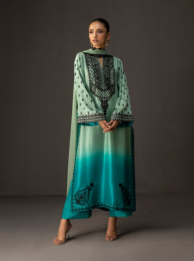 3 Piece Unstitched Embroidered and Printed SIlk Suit 227