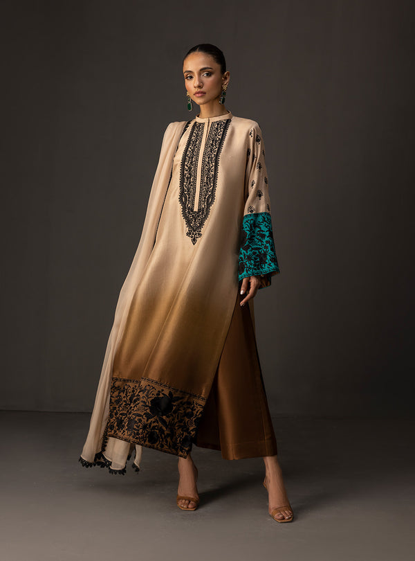 3 Piece Unstitched Embroidered and Printed SIlk Suit 229