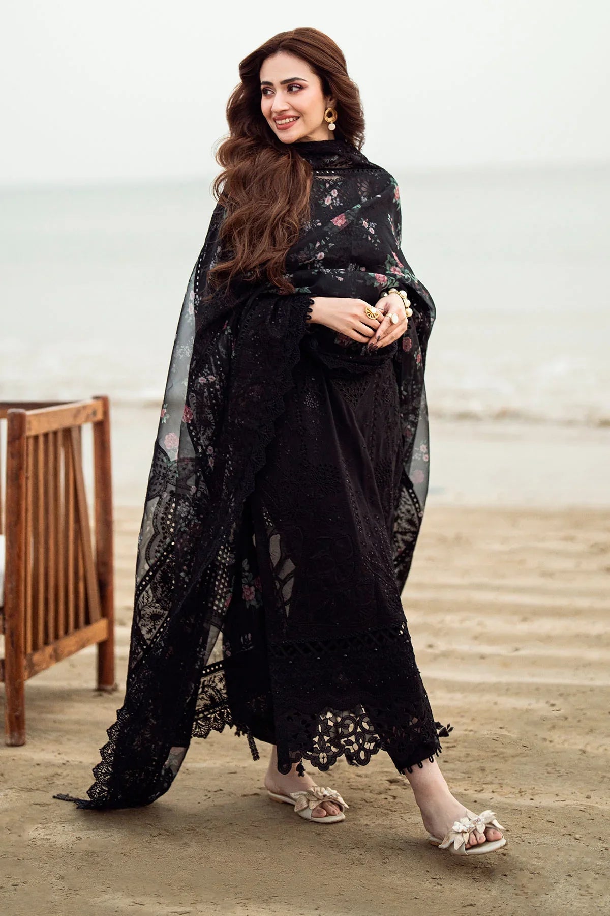 3PC - LAWN EMBROIDERED SHIRT WITH COTTON NET PRINTED EMBROIDERED DUPATTA AND TROUSER - 520