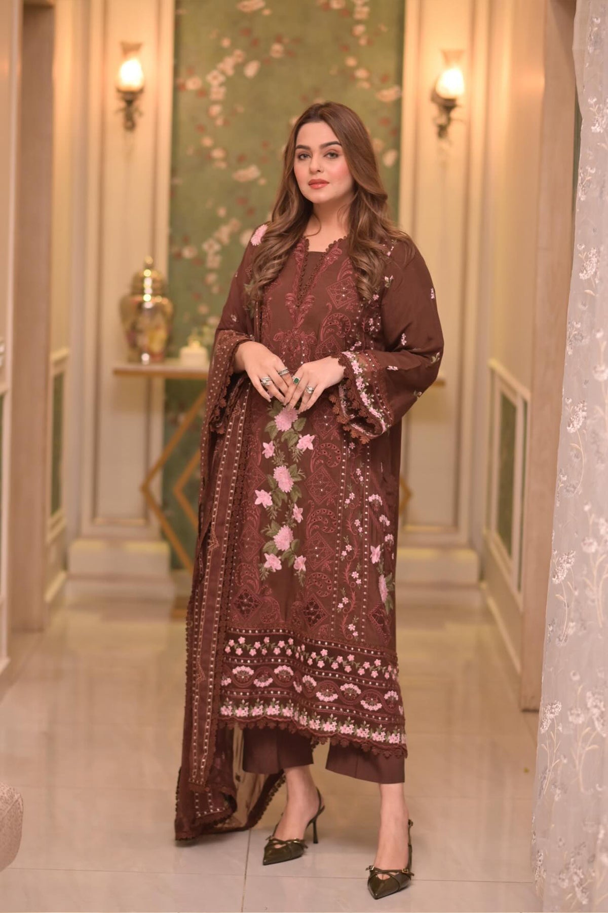 Aneela's 3PC - Lawn Unstitched Embroidered Collection With Chiffon Dupatta - 704