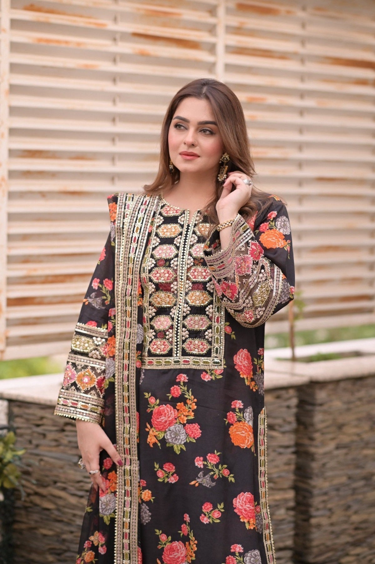 Luxury Silk 3 Piece Unstitched Black 263