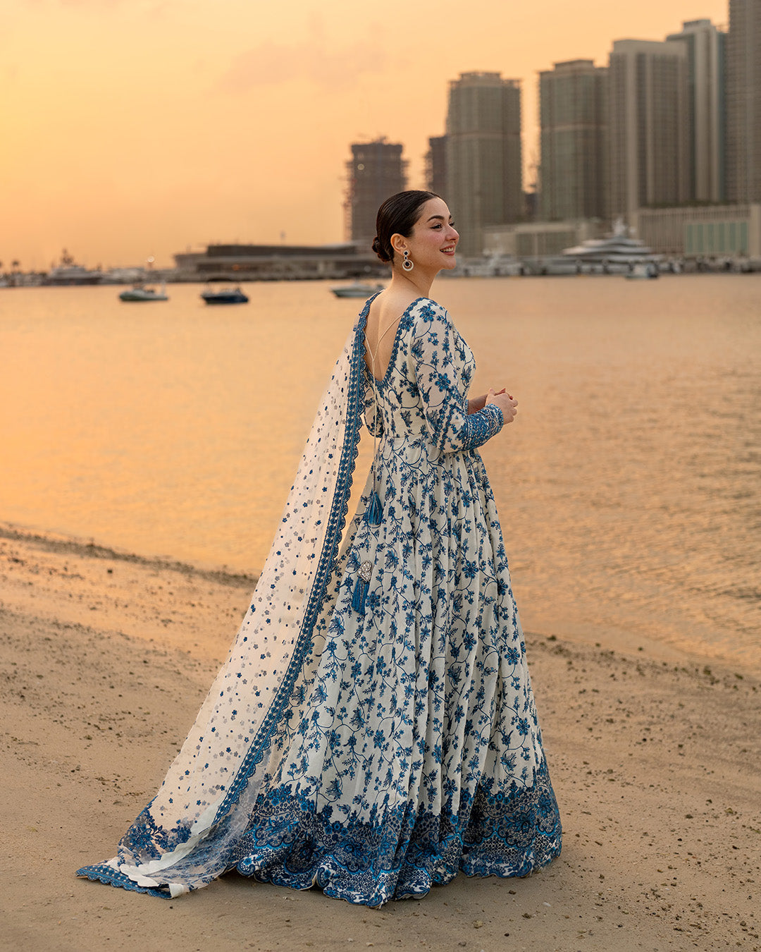 FAIZA SAQLAIN - 3PC LAWN EMBROIDERED SHIRT WITH EMBROIDERED KHADDI NET DUPATTA AND TROUSER - 718