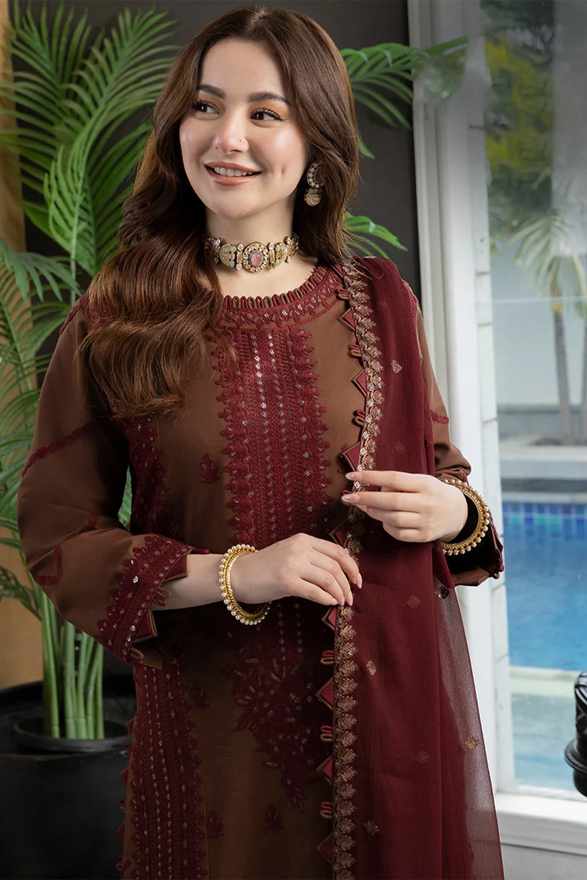 3PC - LAWN EMBROIDERED SHIRT WITH CHIFFON EMBROIDERED DUPATTA AND TROUSER - AJ2556