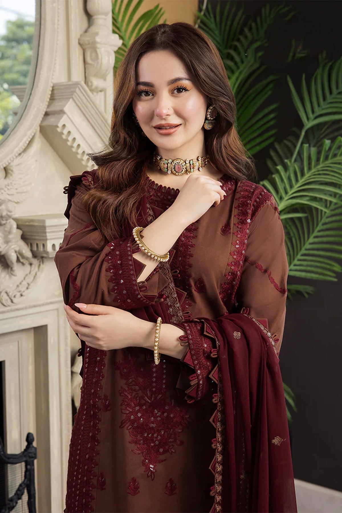 3PC - LAWN EMBROIDERED SHIRT WITH CHIFFON EMBROIDERED DUPATTA AND TROUSER - AJ2556