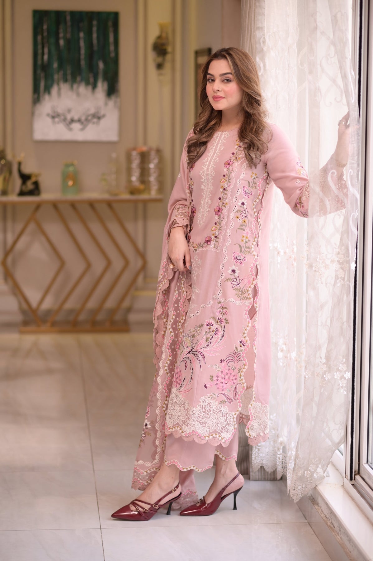 3PC - Lawn Unstitched Embroidered Aneela's Collection With Chafoon Dupata - 701
