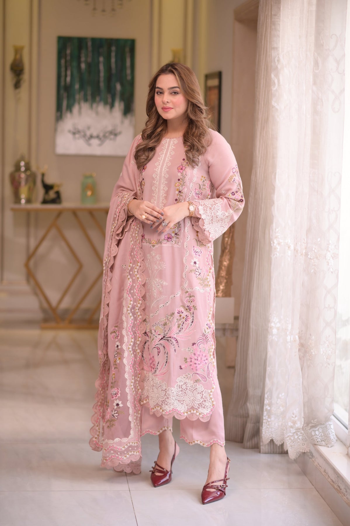 3PC - Lawn Unstitched Embroidered Aneela's Collection With Chafoon Dupata - 701