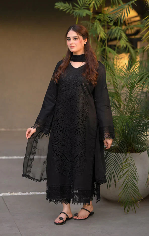 3PC BLACK LAWN CHIKANKARI EMBROIDERED SUIT-997