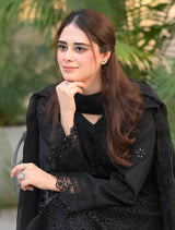 3PC BLACK LAWN CHIKANKARI EMBROIDERED SUIT-997