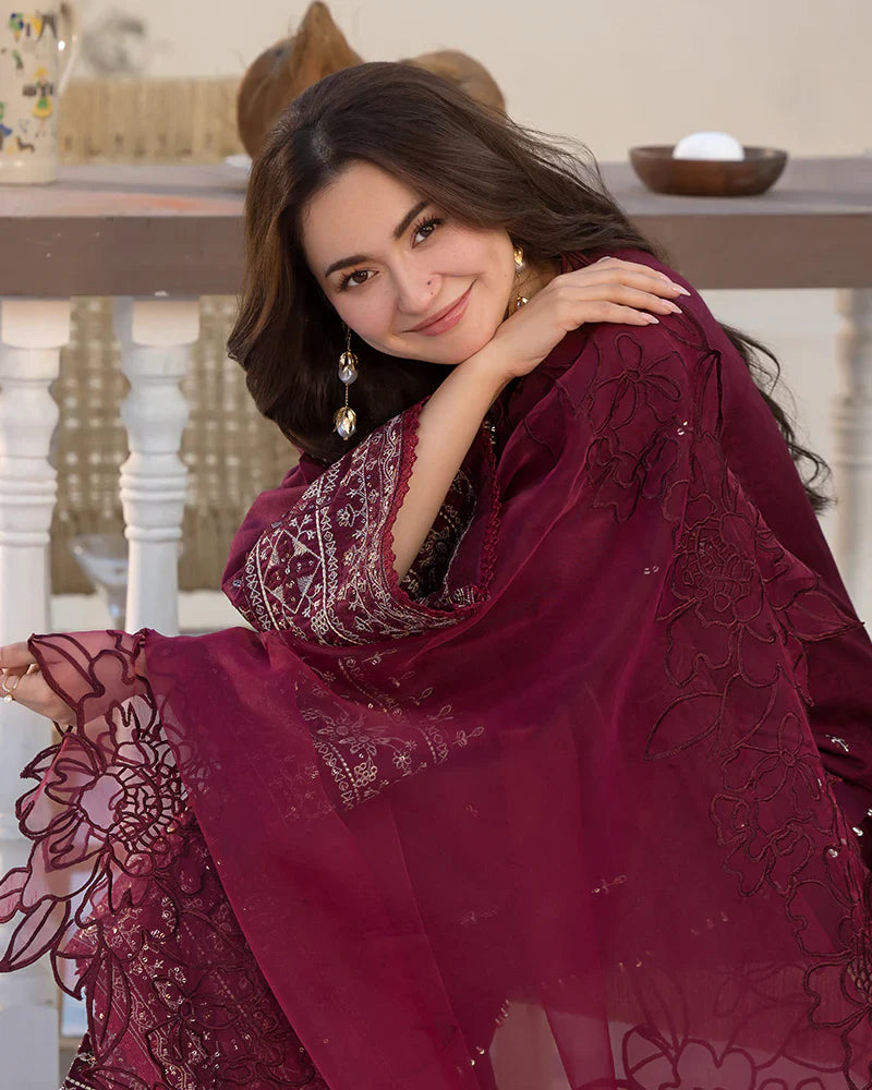 3PC - Lawn Embroidered Shirt with Organza Embroidered Dupatta - 1351