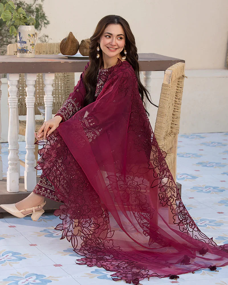 3PC - Lawn Embroidered Shirt with Organza Embroidered Dupatta - 1351