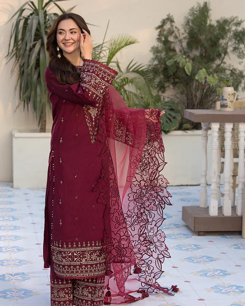 3PC - Lawn Embroidered Shirt with Organza Embroidered Dupatta - 1351