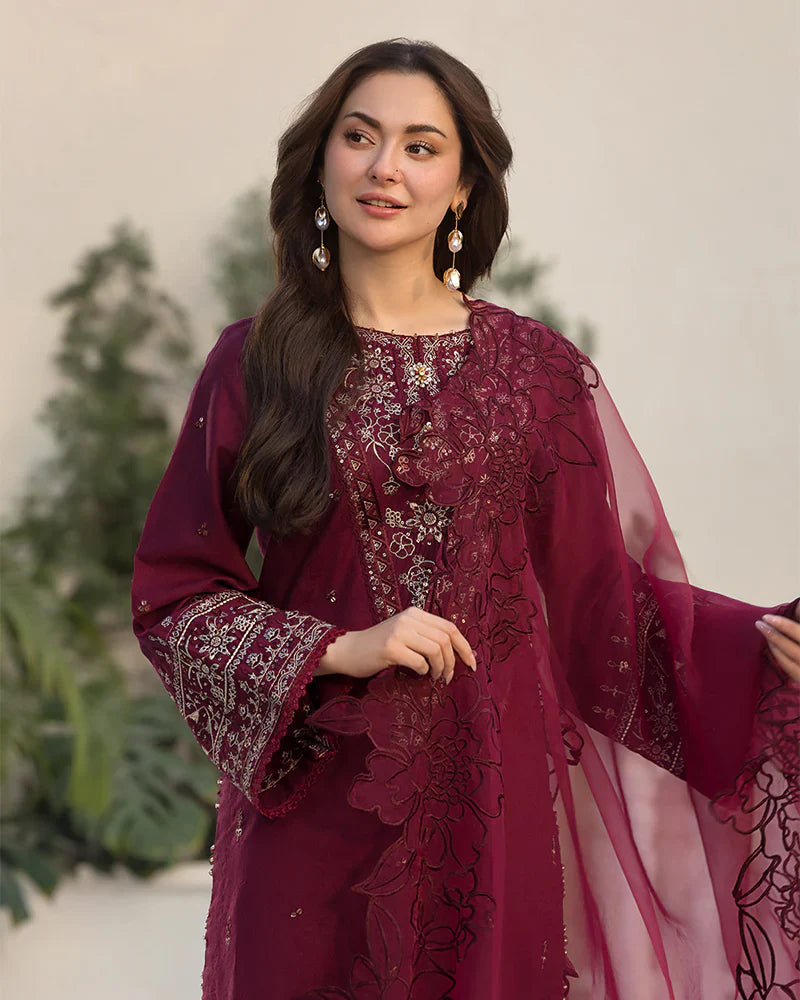3PC - Lawn Embroidered Shirt with Organza Embroidered Dupatta - 1351