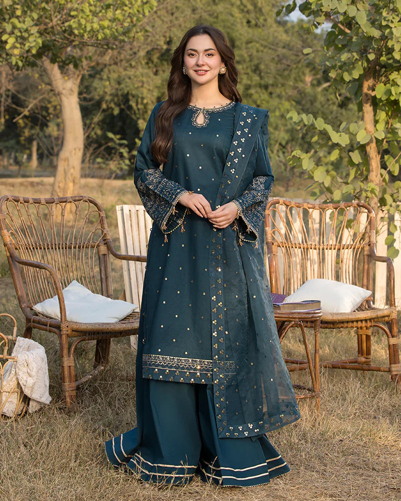 Lawn-3PC Embroidered Shirt with Organza Sequence Embroidered Dupatta A1350